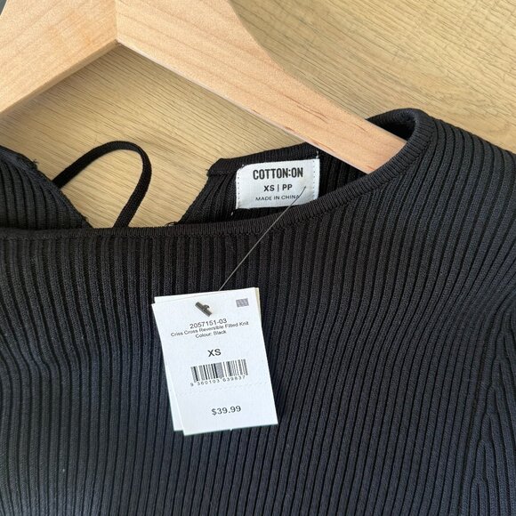 Cotton On Black Criss Cross Reversible Ribbed Knit Top - Picture 4 of 4